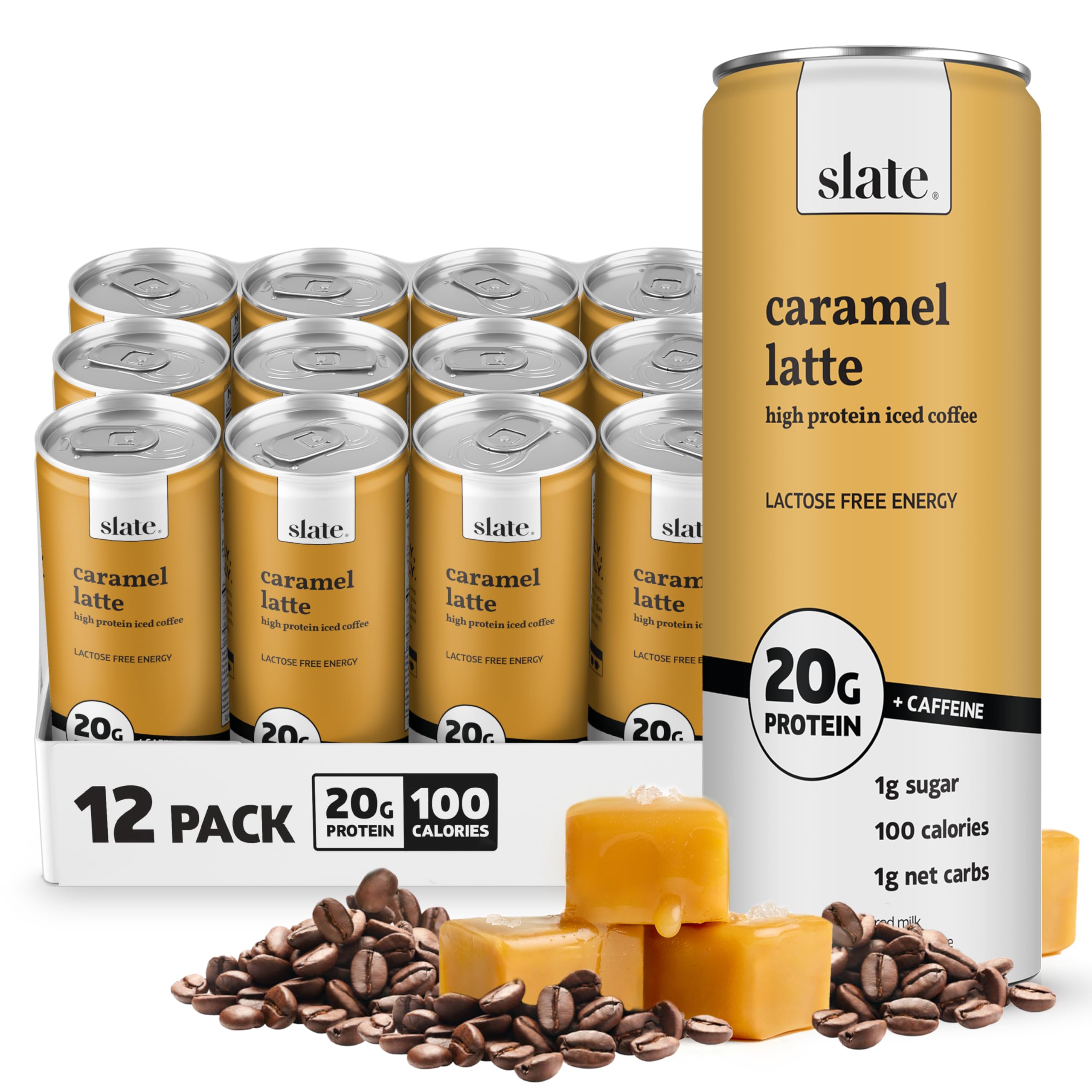 Slate Milk High Protein Milk Shake (Classic Chocolate) 12 Cans, 11 fl oz | Lactose Free - 20g Protein - 1g Sugar - 100 Calories - 2g Net Carbs - No Added Sugar - Natural, Breakfast Boost, Post Workout
