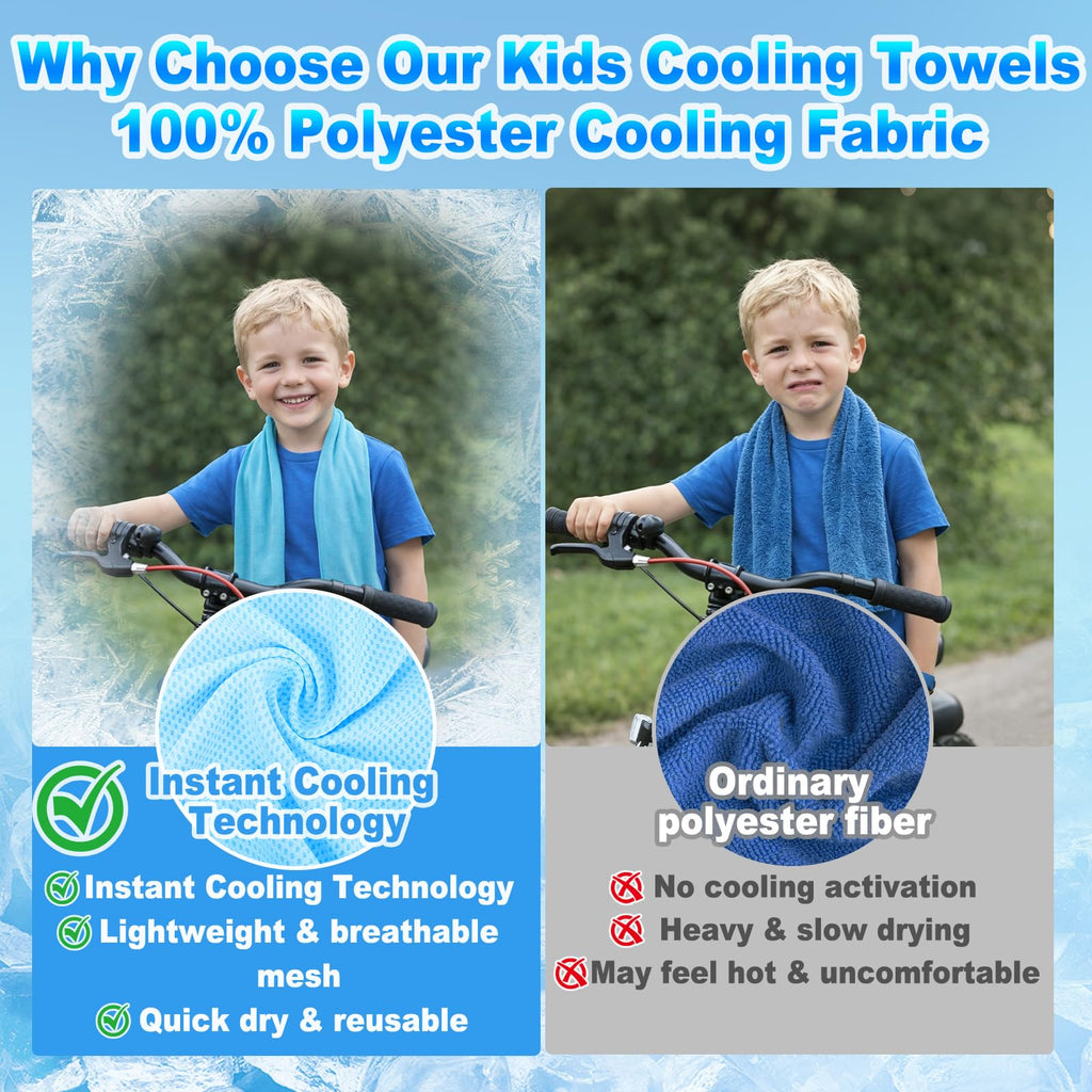 BobbleT 4 Pack Kids Cooling Towels, 30" x 9", Mini Cooling Towels for Neck and Face, Soft Breathable Cooling Neck Wraps for Girls, Ideal for Sports, School, Summer Camp & Outdoor Use