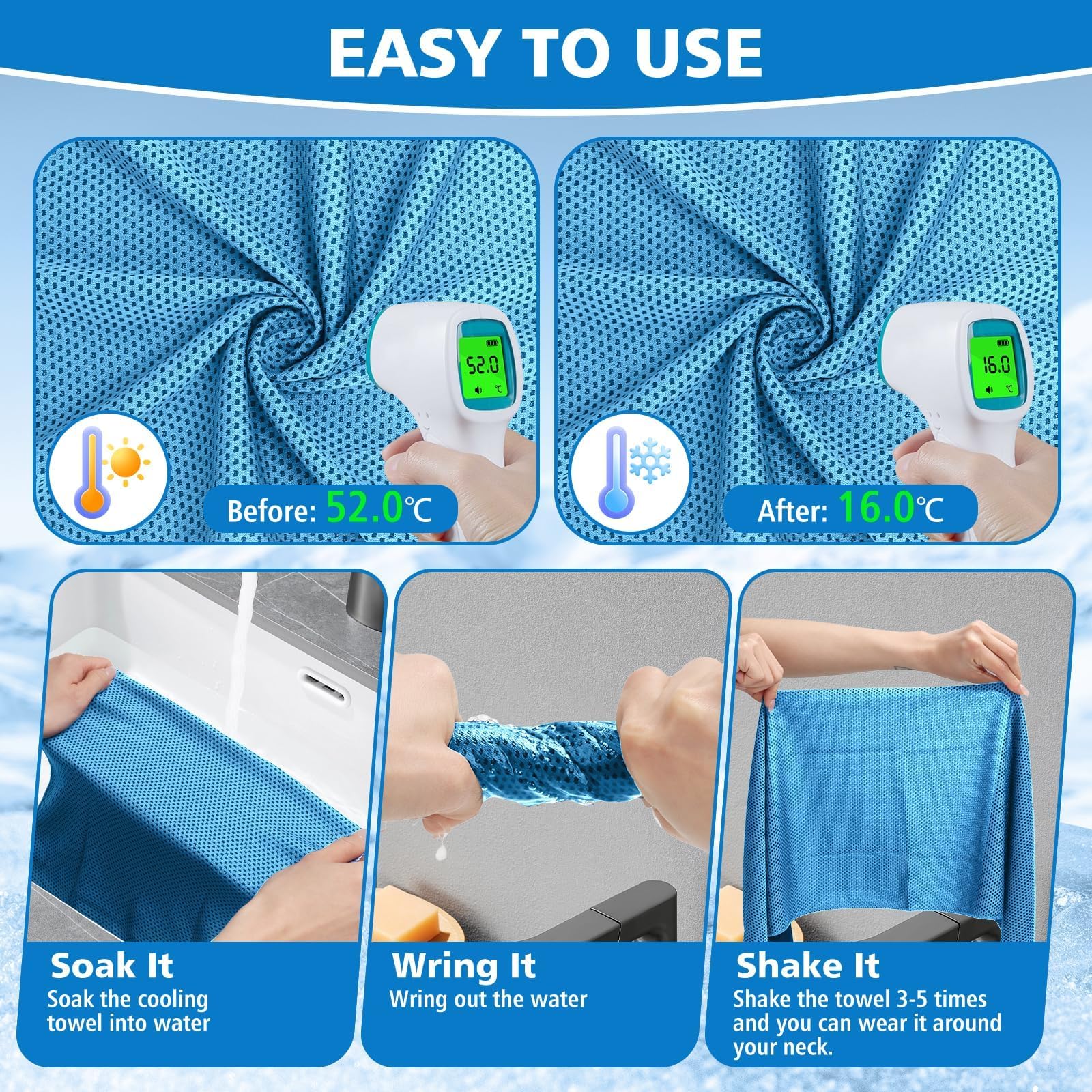 24 Pack Cooling Towels Bulk for Neck and Face 40"x12" Ice Cooling Sweat Rags Microfiber Soft Breathable Soft Chilly Towel for Yoga Golf Sport Running