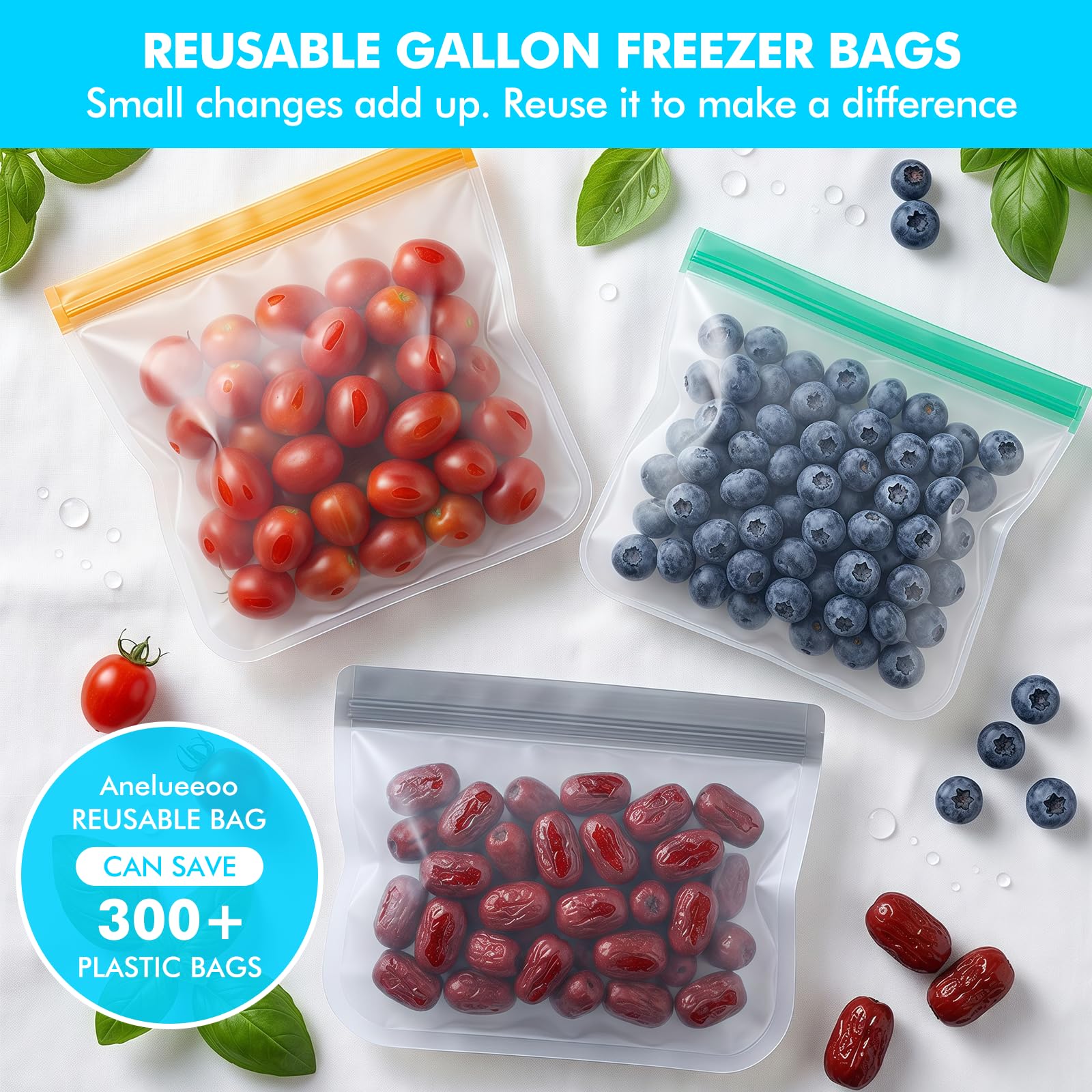 10 Pack Reusable Freezer Bags, Leakproof Reusable Silicone Food Storage Bags BPA Free Contaizers, Snack Sandwich Gallon Bags for Meal Prep, Marinate Meat, Salad Fruit, Veggies, Lunch, Travel, Kitchen