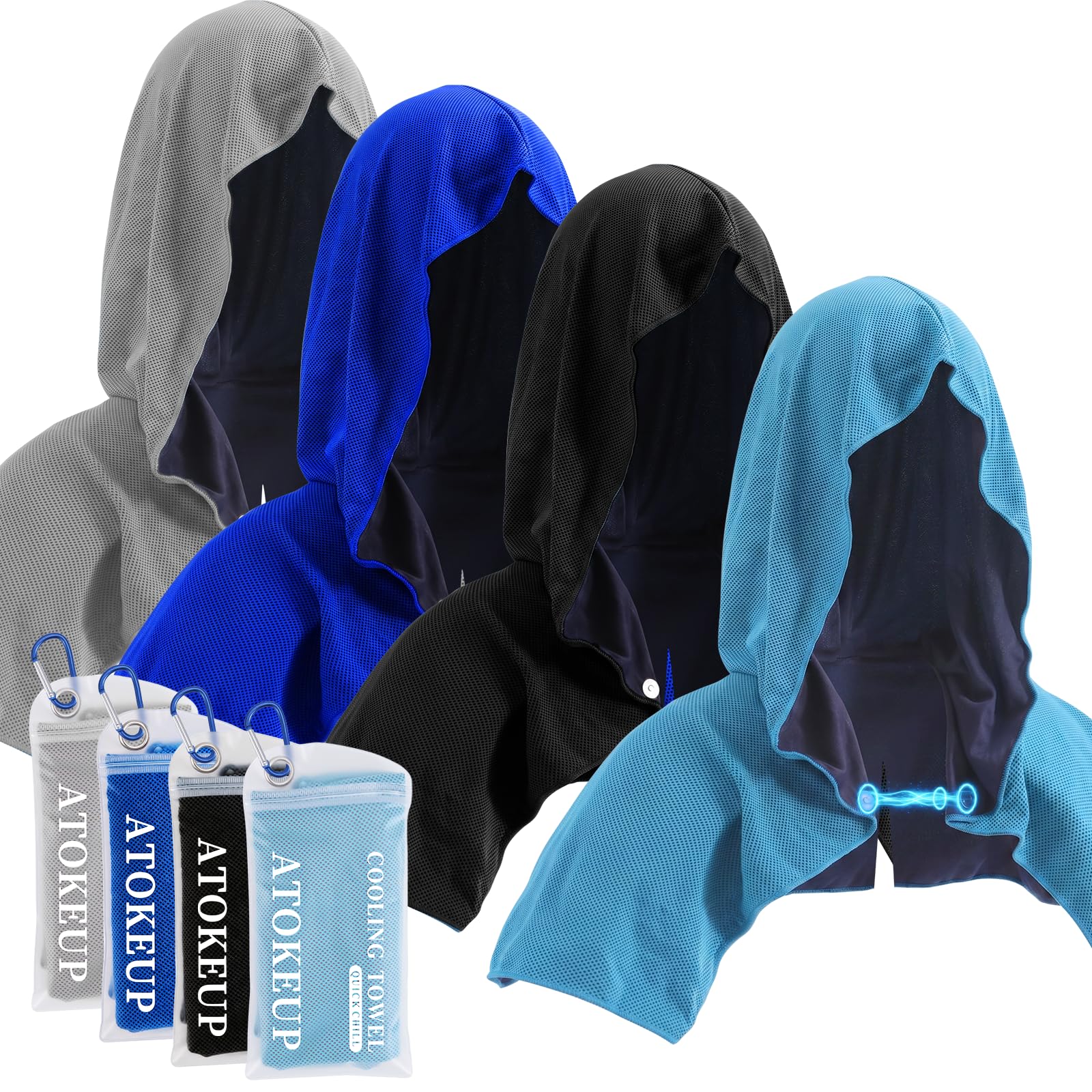 3 Pack Cooling Hoodie Towels for Neck and Face, Ice Towels for Hot Weather | UPF 50 Sun Protection & Instant Cooling, Soft Breathable Towel for Sport, Work Out, Gym, Camping & More Activities