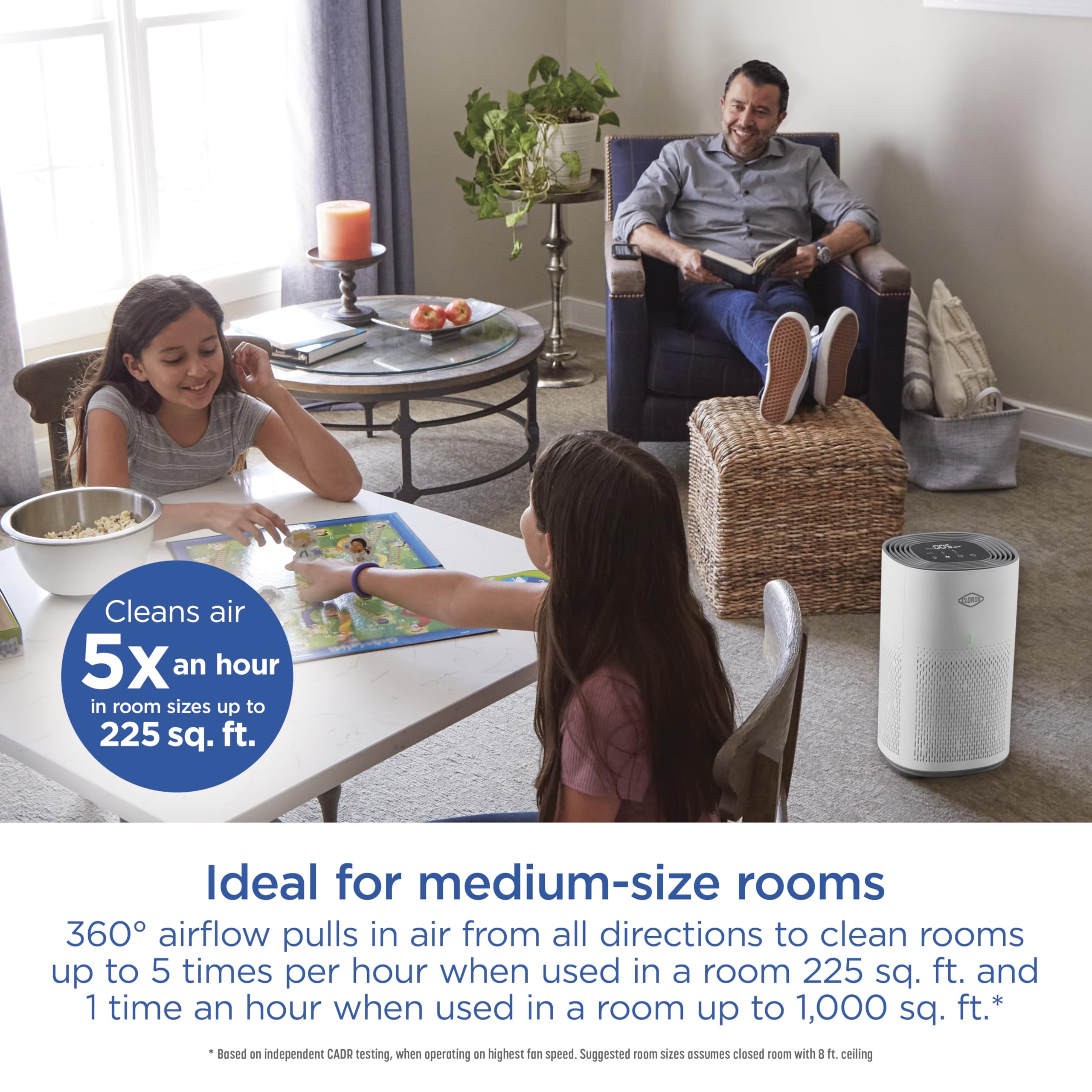 Clorox Medium Room Air Purifiers for Bedroom Home, True HEPA Filter