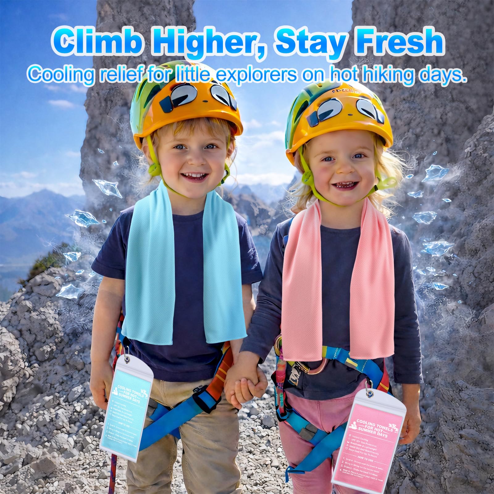 BobbleT 4 Pack Kids Cooling Towels, 30" x 9", Mini Cooling Towels for Neck and Face, Soft Breathable Cooling Neck Wraps for Girls, Ideal for Sports, School, Summer Camp & Outdoor Use