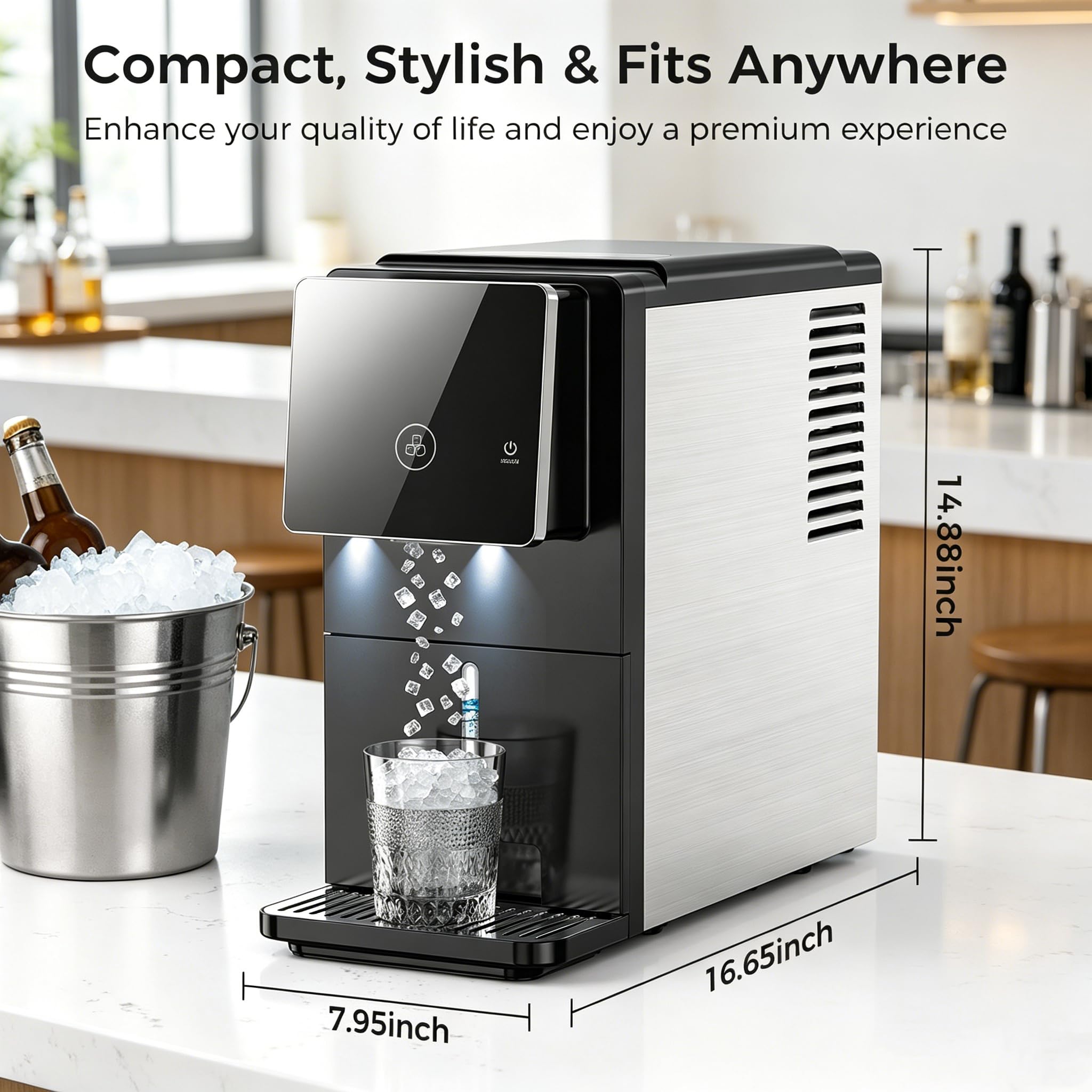 COWSAR Ice Maker Countertop, Portable Ice Machine with Self-Cleaning, 26.5 lbs/24Hrs, 8 Ice Cubes in 6 Mins, Ice Basket and Scoop, Ideal for Home, Kitchen, Bar, Camping
