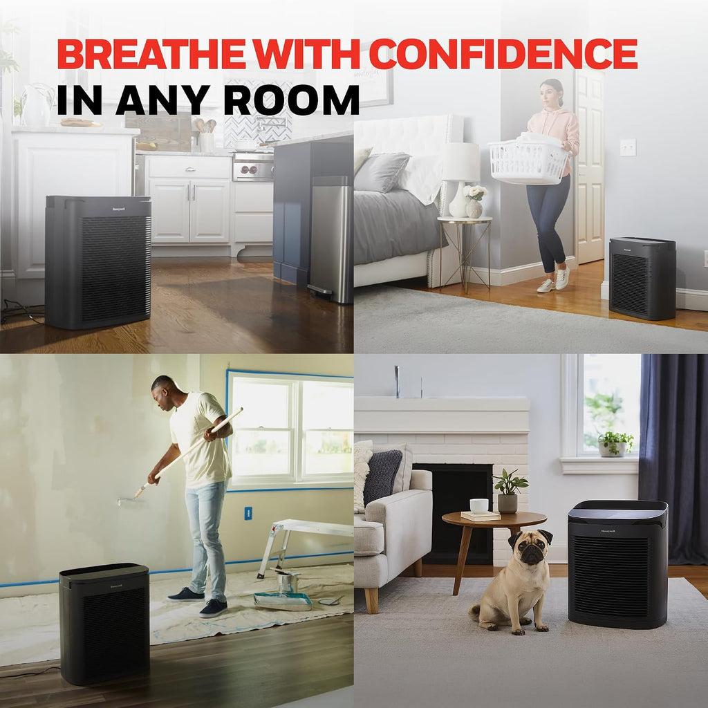 Honeywell PowerPlus HEPA Air Purifier for Home, 968 Ft² Rooms in 1 hour, Reduces Allergens, Dust, Pollen, Smoke, Pet Dander, Odors, Black, HPA3100