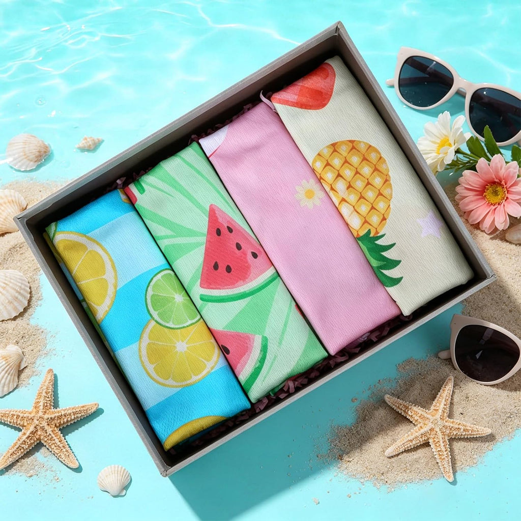 12-Pack Beach Party Theme Cooling Towels - 40"x12" Quick-Dry Microfiber Ice Towels with Tropical Fruit Design Lemon Coconut Watermelon Pineapple Perfect for Pool Gym Sports Summer Events