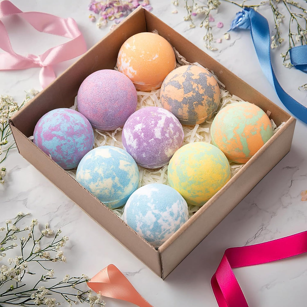 Bath Bombs for Women, 9pcs Handmade Bubble Bath Bombs with Natural Essential Oils, Wonderfull Gift for Women, as Well as Nice Valentine's Day or Birthday Gift for Wife and Girlfriend