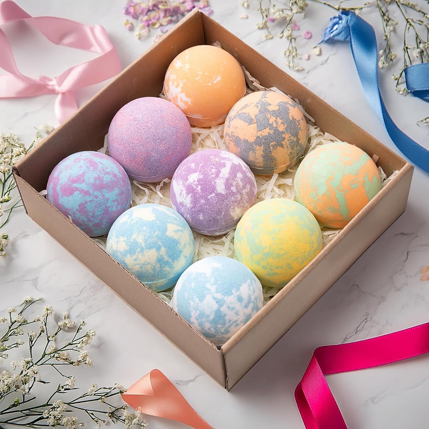 Bath Bombs for Women, 9pcs Handmade Bubble Bath Bombs with Natural Essential Oils, Wonderfull Gift for Women, as Well as Nice Valentine's Day or Birthday Gift for Wife and Girlfriend