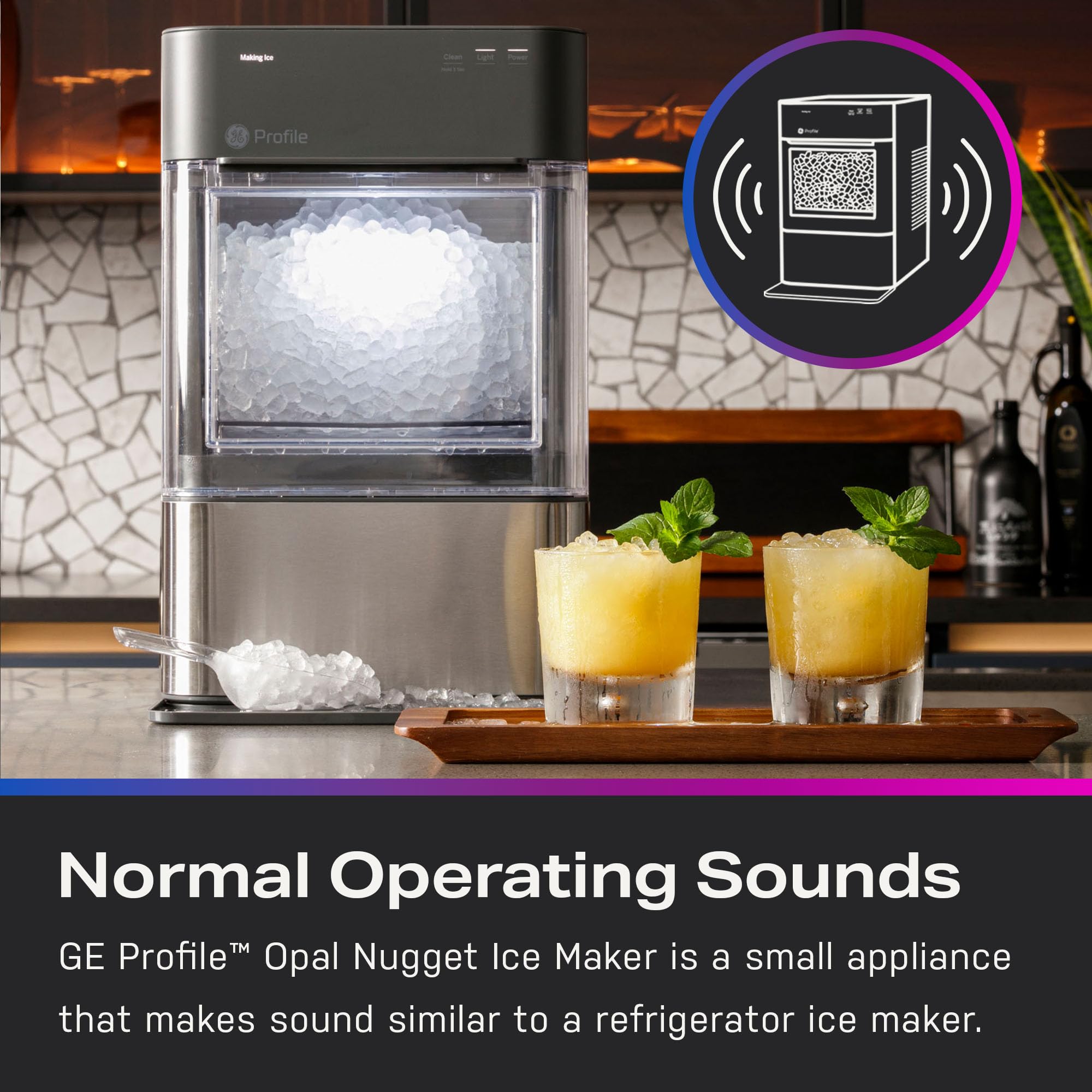 GE Profile Opal 2.0 | Countertop Nugget Ice Maker | Ice Machine with WiFi Connectivity | Smart Home Kitchen Essentials | Black Stainless