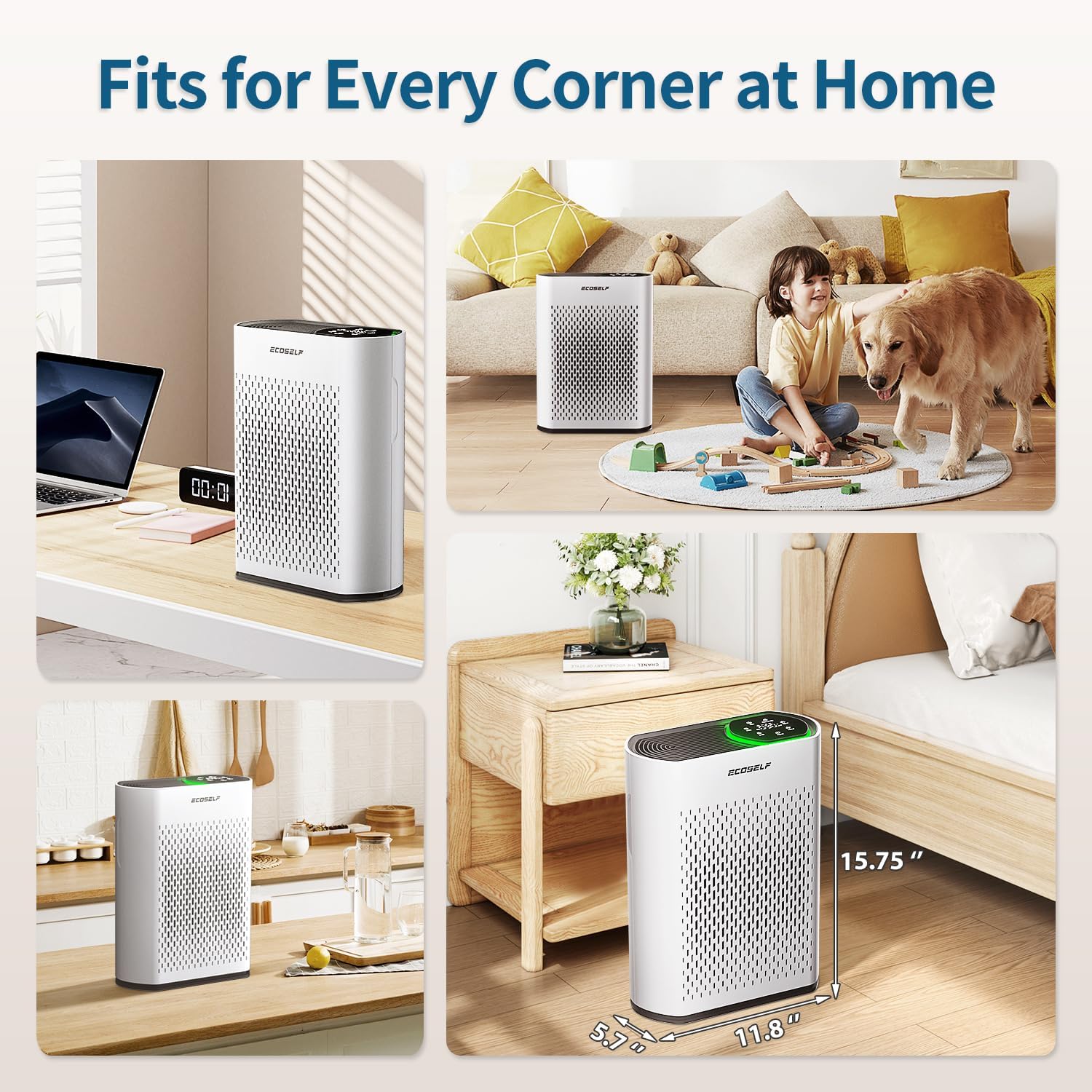 Smart Air Purifiers for Large Room, Cleans 2,400 ft² in 30 Mins, 3-Stage True HEPA, 360° Airflow, Smart WiFi App Control, Ultra-Quiet 20dB Sleep Mode