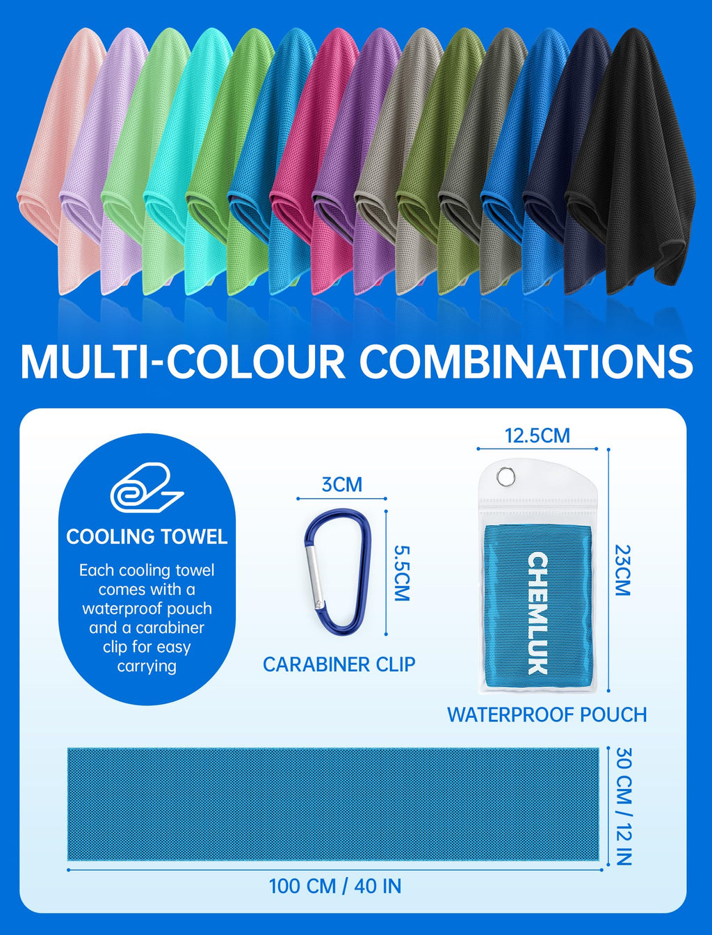 Cooling Towels for Neck and Face: Instant Cool Towel for Hot Weather UPF 50 Quick Dry Microfiber Sweat Towel for Gym Sports Workout Travel - 40"x12", 4 Packs Multicoloured
