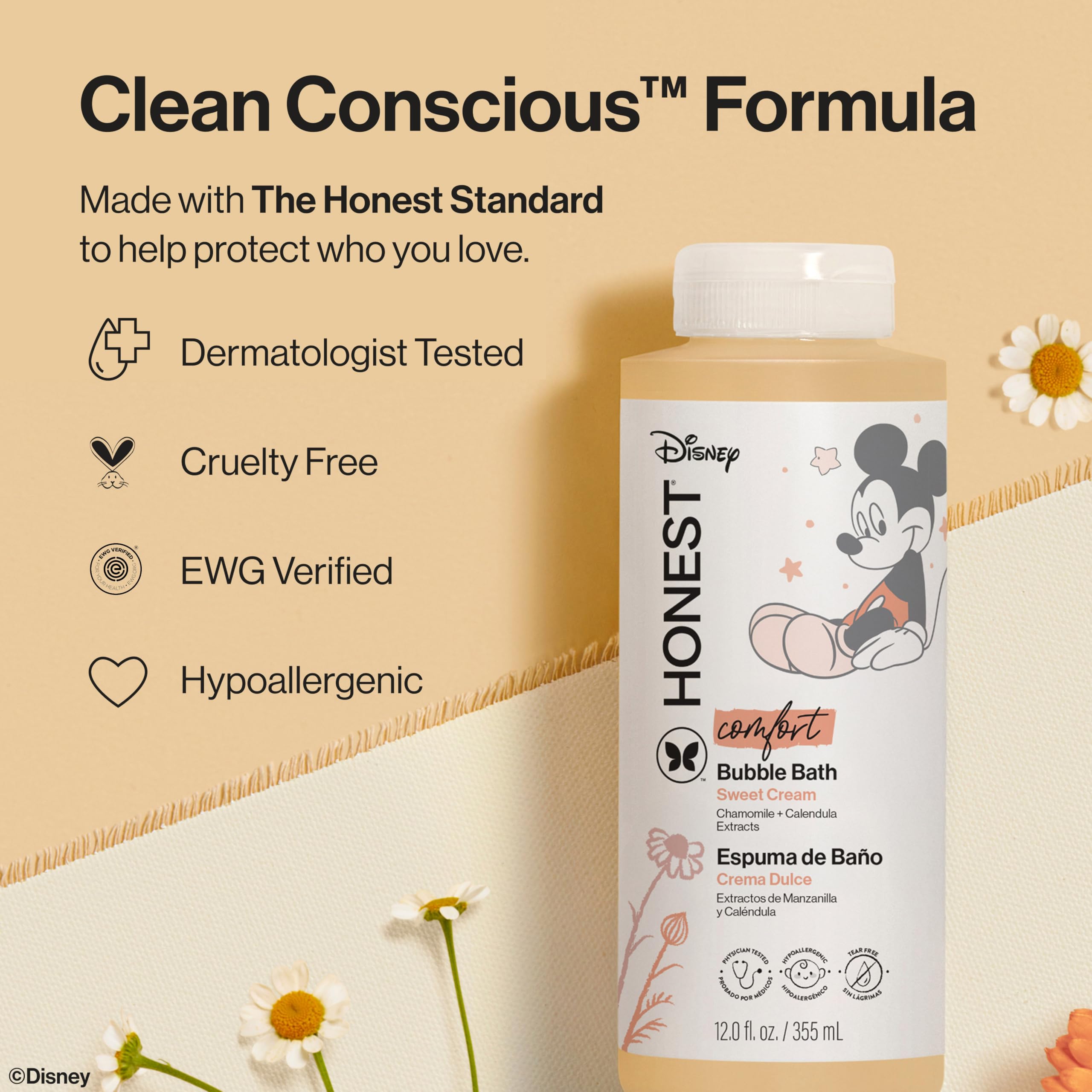 The Honest Company Foaming Bubble Bath & Baby Wash, Tear-Free, Hypoallergenic, Natural Formula, Lavender Calm Scent, 12 fl oz