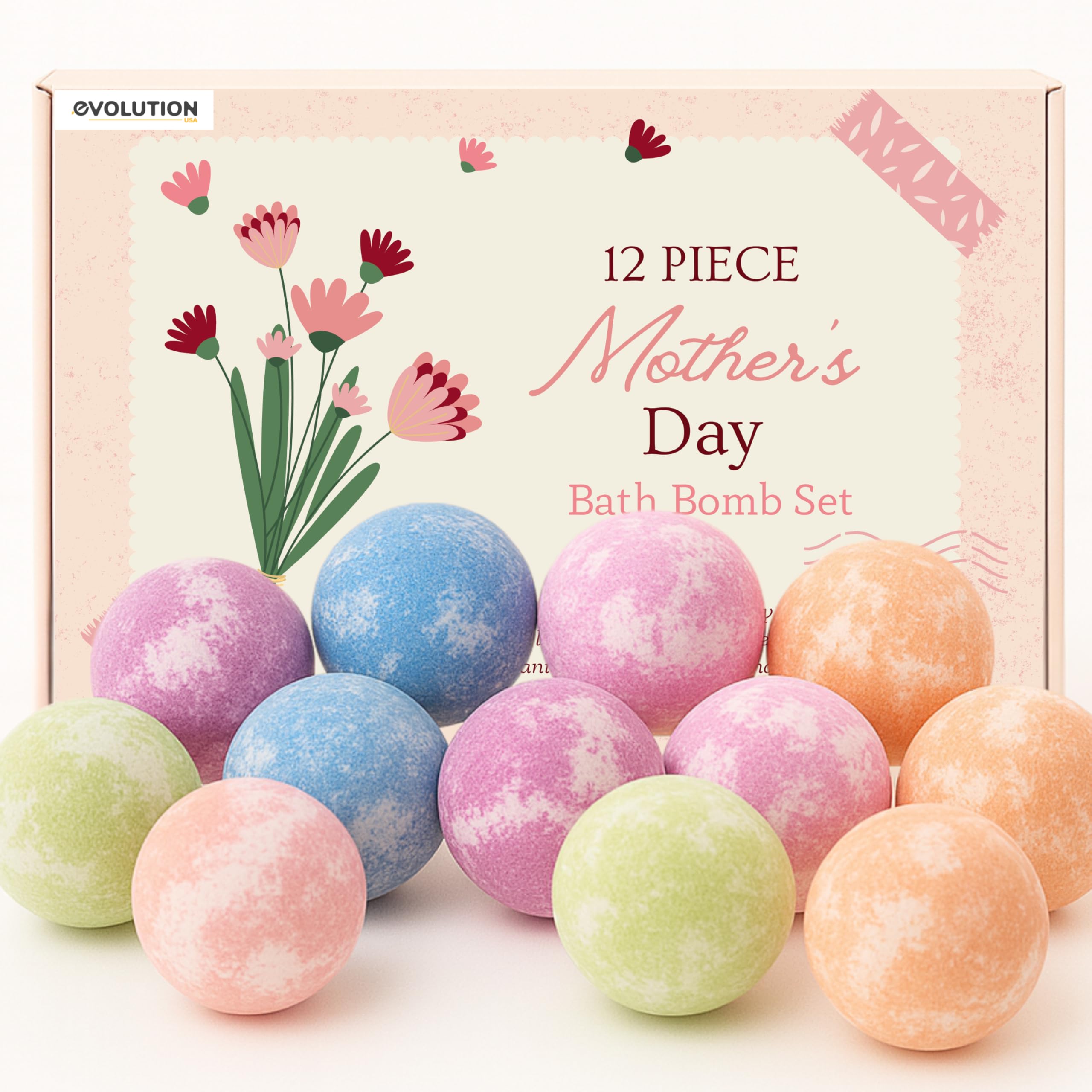 EvolutionUSA Refresh Bath Bombs for Women & Kids – 24 Bath Bombs Mini Sized, Organic Bathbomb Set, Women & Kids Bath Fizz, Luxury Gift for Mother’s Day, Easter, Valentines, Birthday or Self Care