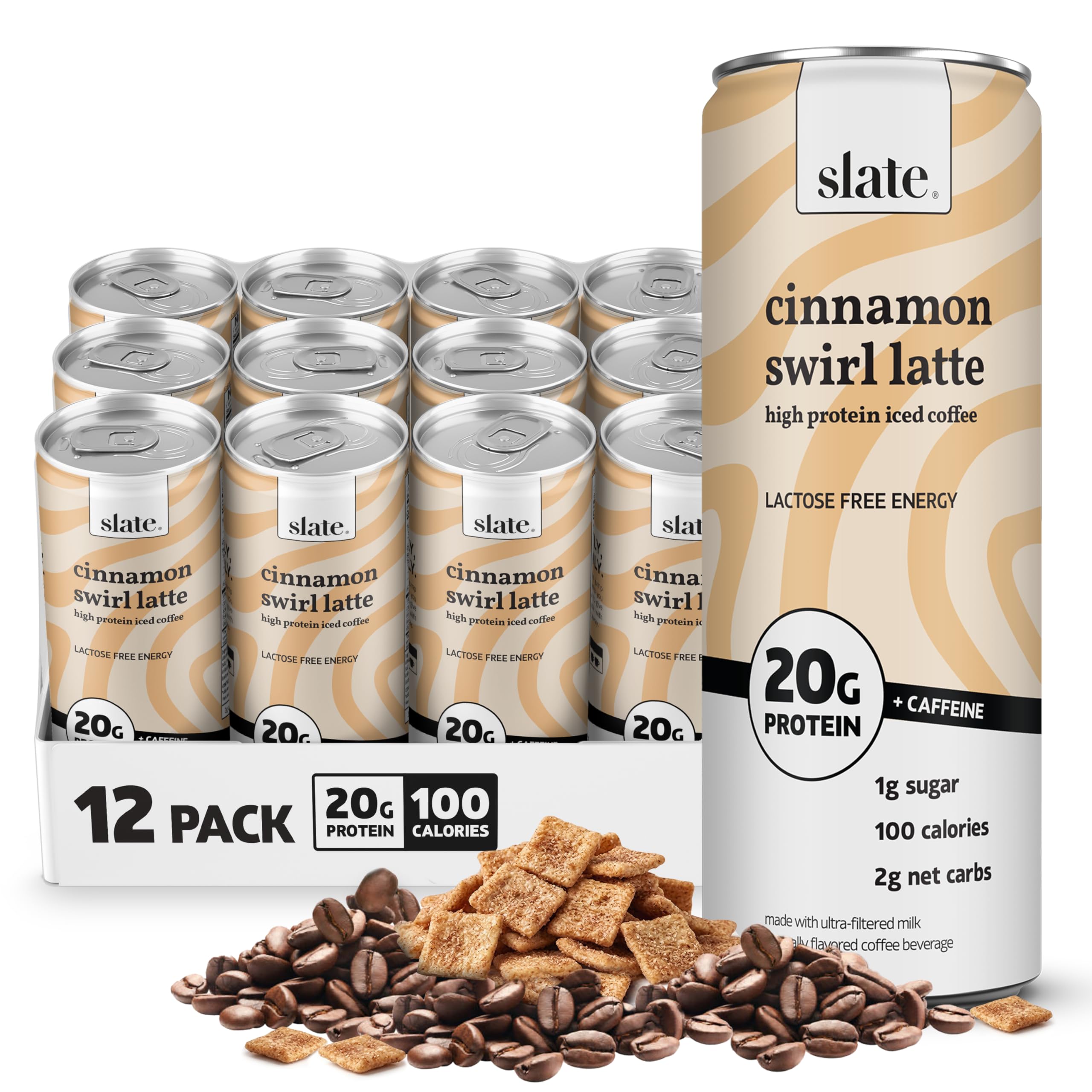 Slate Milk High Protein Milk Shake (Classic Chocolate) 12 Cans, 11 fl oz | Lactose Free - 20g Protein - 1g Sugar - 100 Calories - 2g Net Carbs - No Added Sugar - Natural, Breakfast Boost, Post Workout