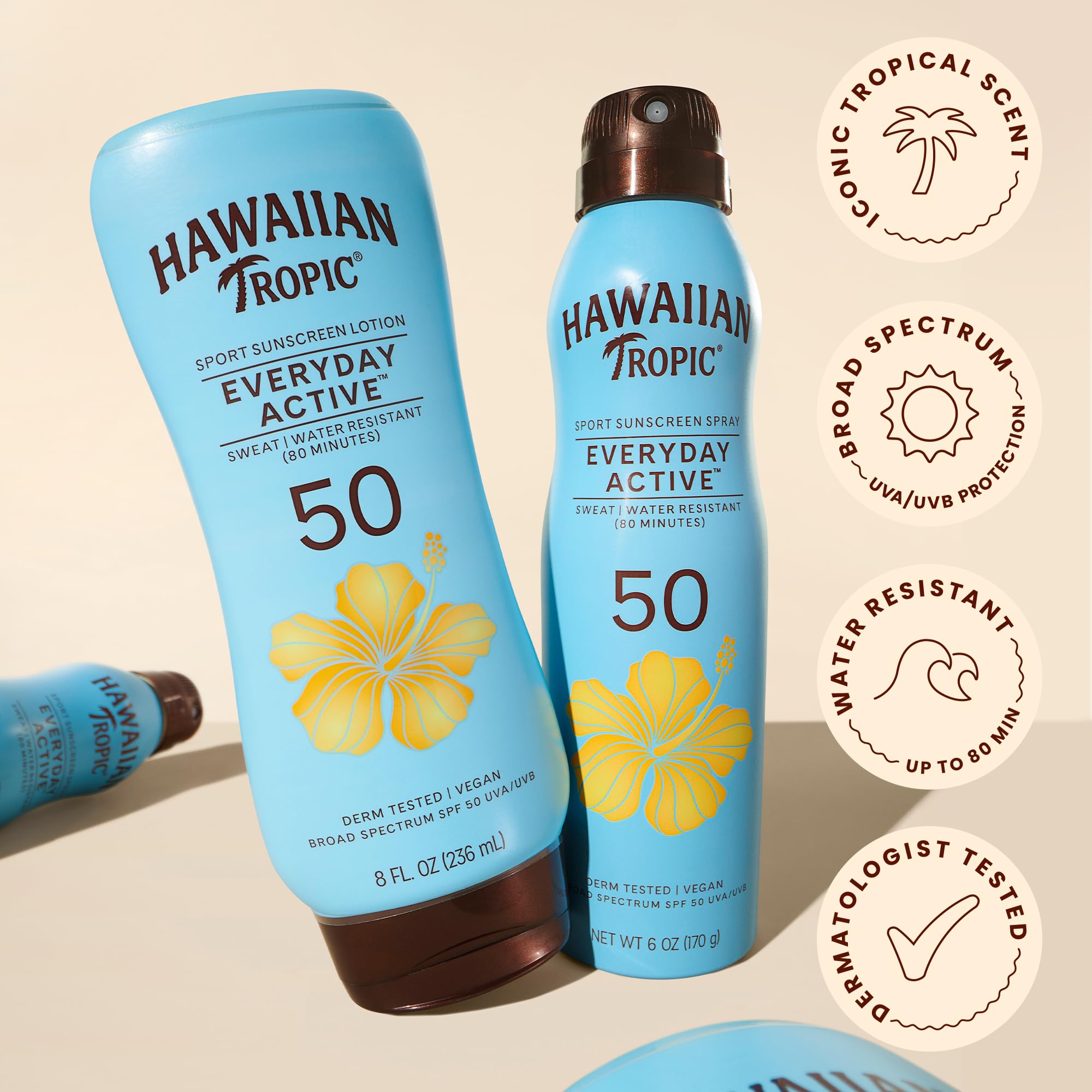 Hawaiian Tropic Everyday Active Sunscreen Lotion, SPF 50 Sunblock, 8 Fl Oz