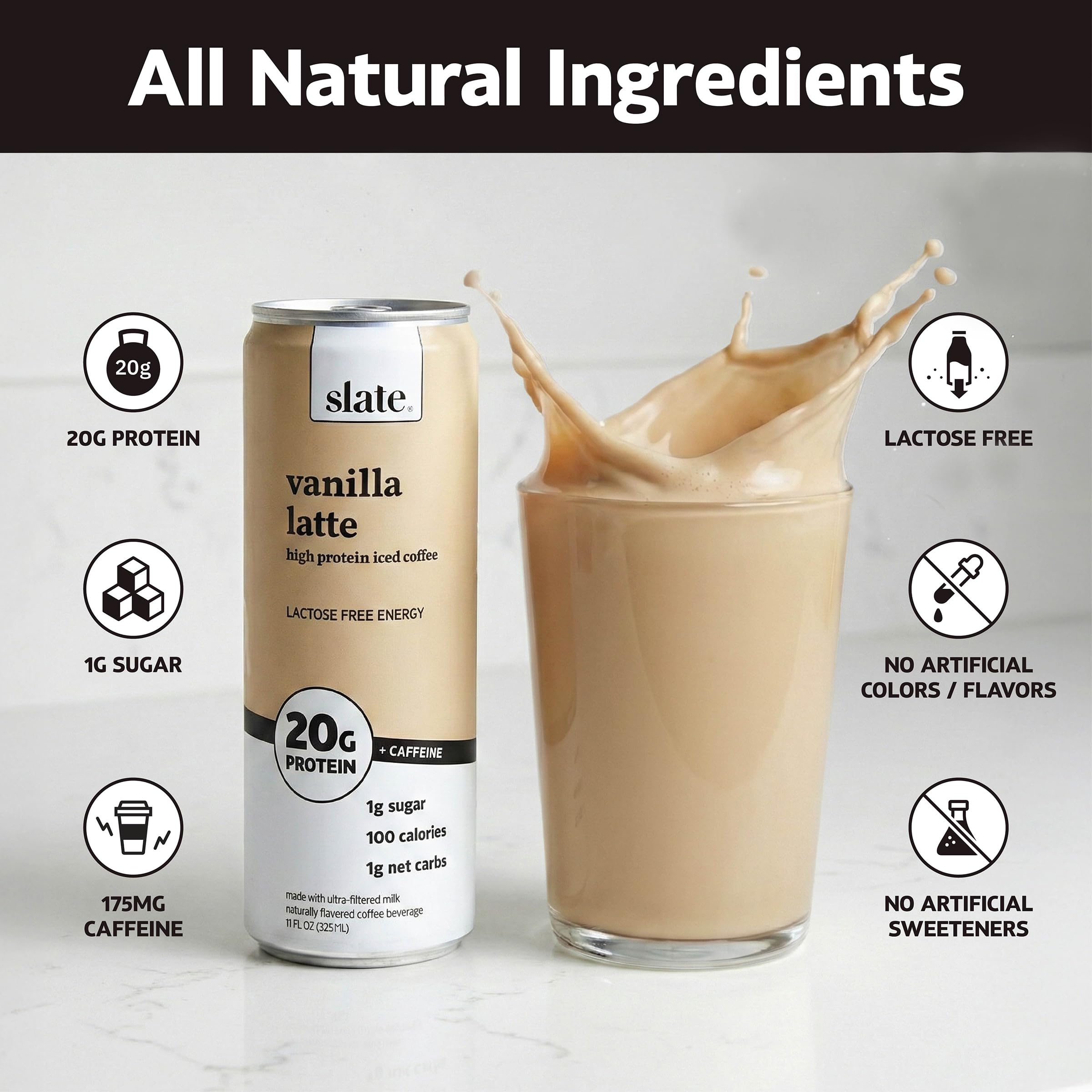 Slate Milk High Protein Milk Shake (Classic Chocolate) 12 Cans, 11 fl oz | Lactose Free - 20g Protein - 1g Sugar - 100 Calories - 2g Net Carbs - No Added Sugar - Natural, Breakfast Boost, Post Workout
