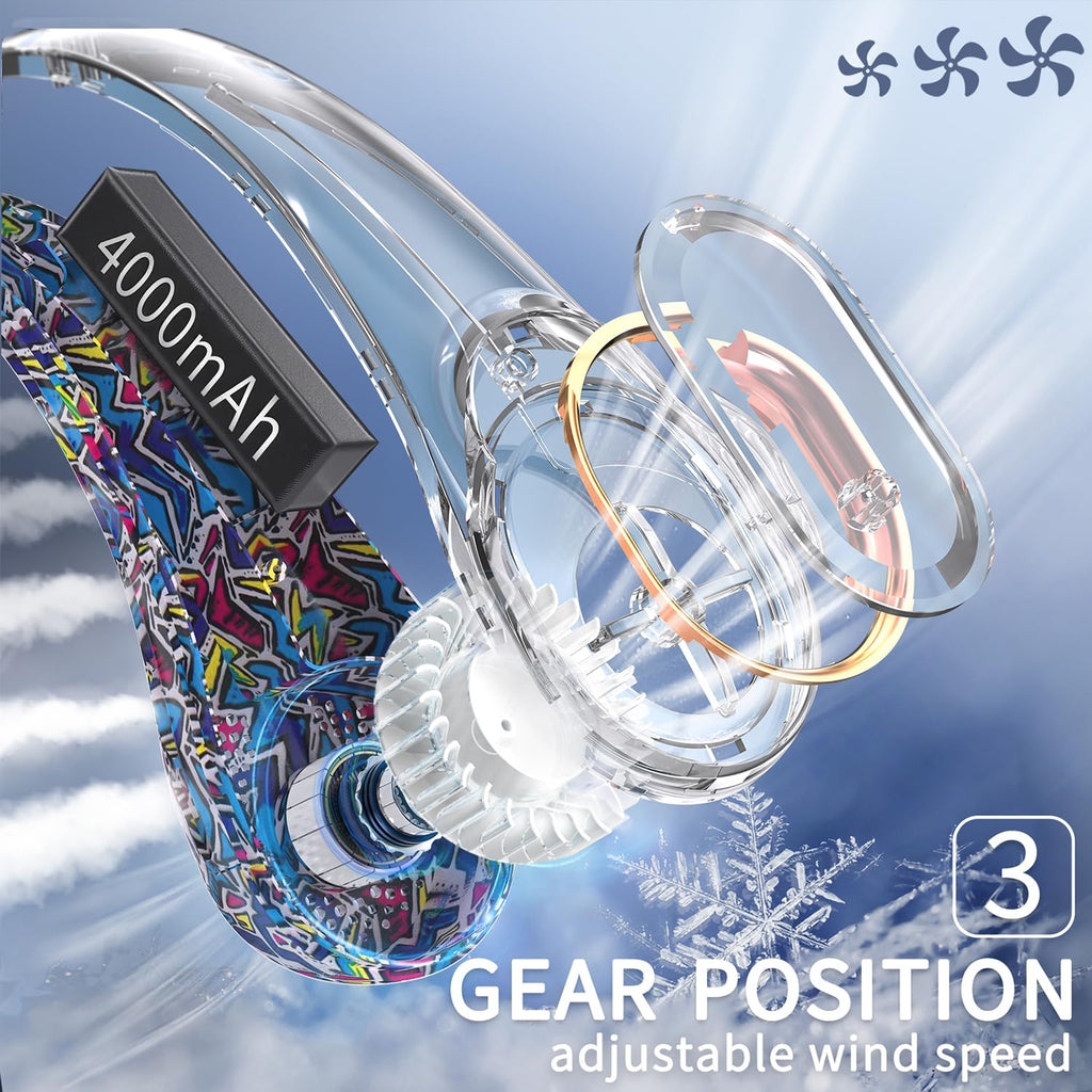 FrSara Neck Fan, Portable Personal Fan Strong Wind, 4000mAh, Air Volume,360° Cooling, No Hair Twisting, Air Volume On 2 Sides, Non-Slip, Quick Charge, Long Use Time, Gift for Women, Men, Birthday