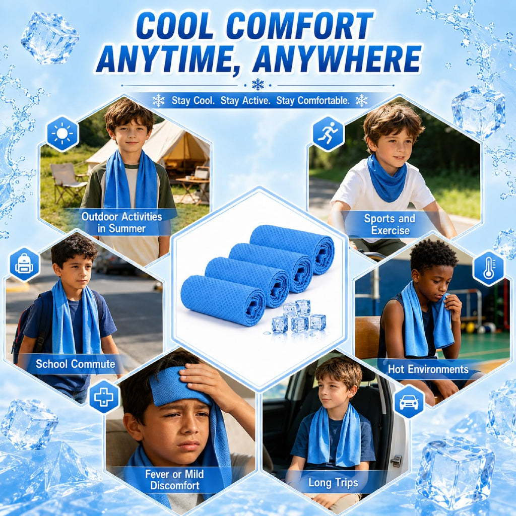 BobbleT Kids PVA Cooling Towels 4 Pack (30"x9") - Mini Instant Ice Cooling Towels for Neck & Face with UPF 50+ Sun Protection, Reusable Summer Heat Relief for Outdoor Activities, Pink