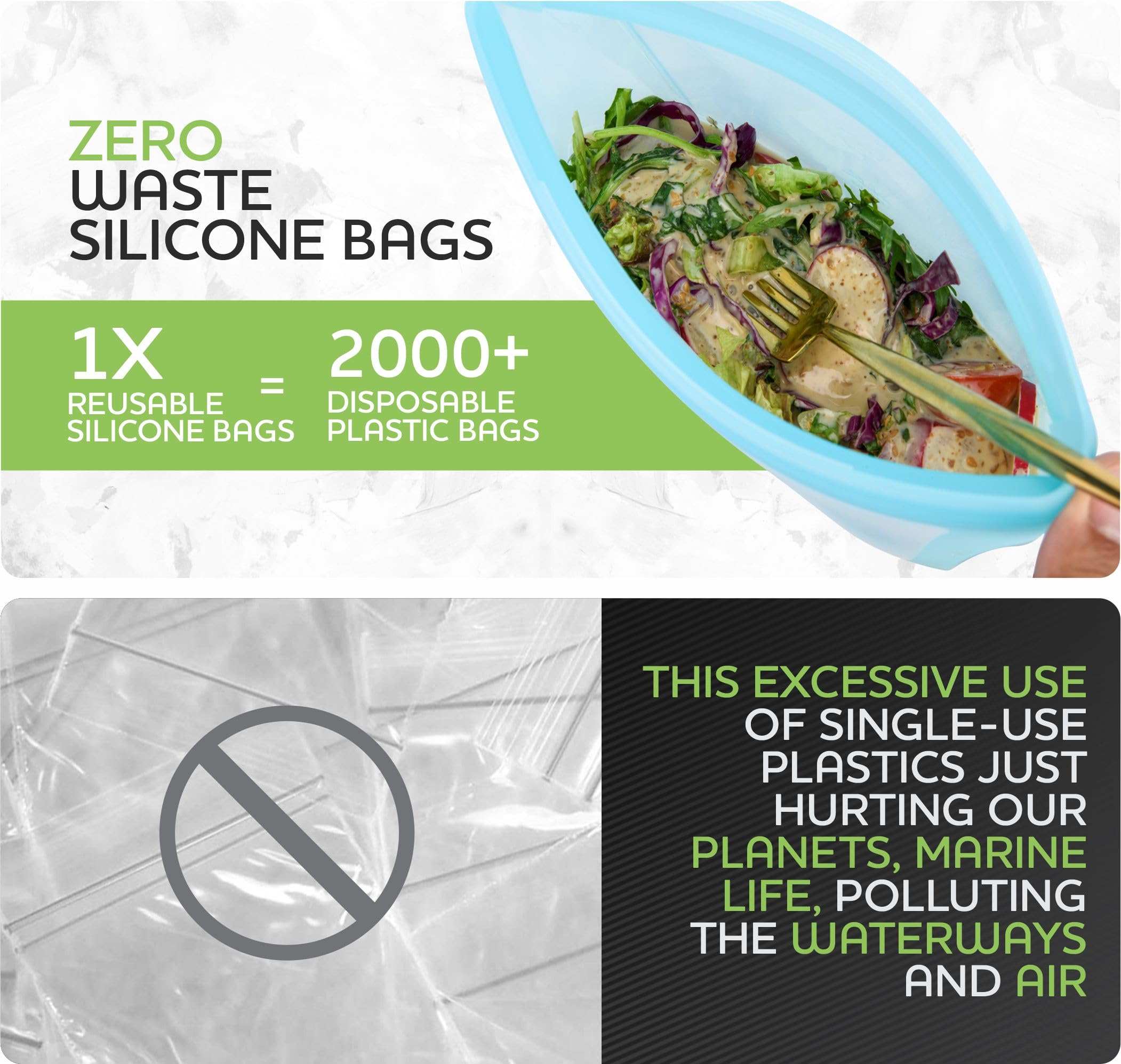 Zip Standing Reusable Silicone Food Storage Bag, Stand Up Food Storage Container, Reusable Zipper seal bag, no lid required, for Food Storage& Meal Prep, Freezer Oven Dishwasher - Safe, Set of 6 Bowls