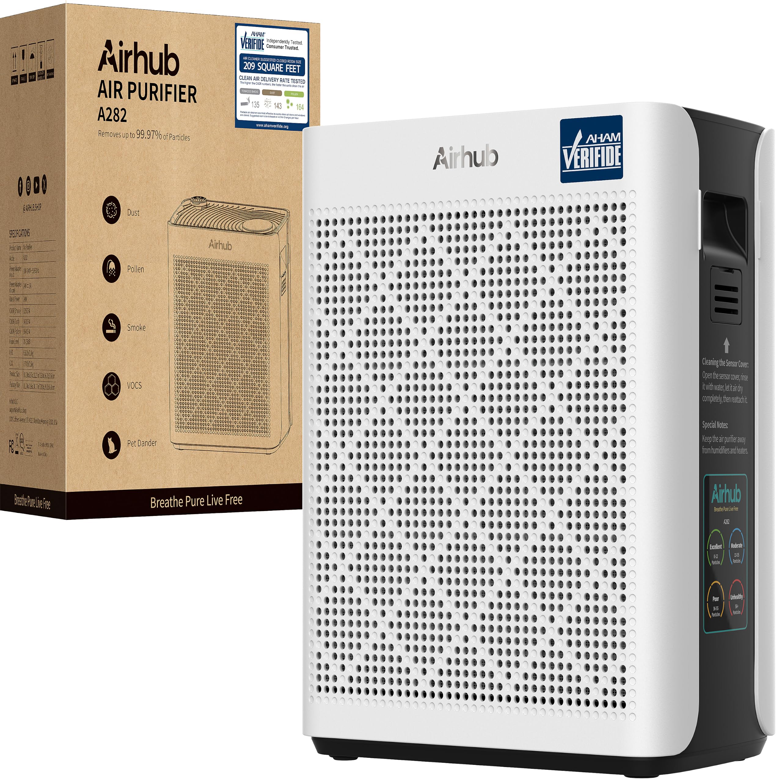 Air Purifiers for Home Large Room, AHAM Verified, HEPA Filter with Activated Carbon & Washable Pre-Filter, Quiet 20dB Sleep Mode, PM2.5 Air Quality Sensor, for Dust, Odor, Allergens & Pets