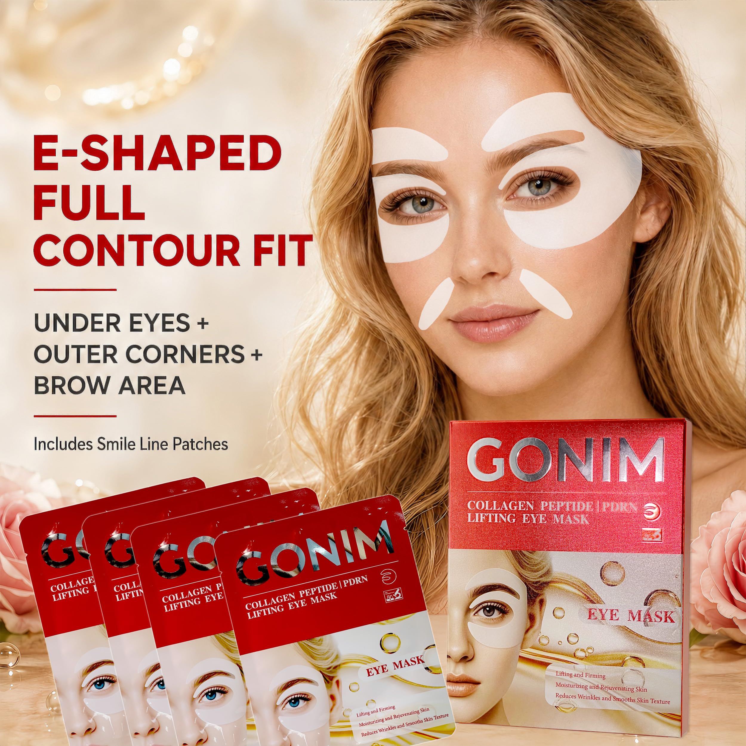 GONIM Under Eye Patches for Puffy Eyes and Dark Circles, Collagen, Eye Mask | Caffeine eye patches for women, retinol PDRN hydrogel under eye mask, hydrating care for dry fine lines, 360° fit, 4 pairs