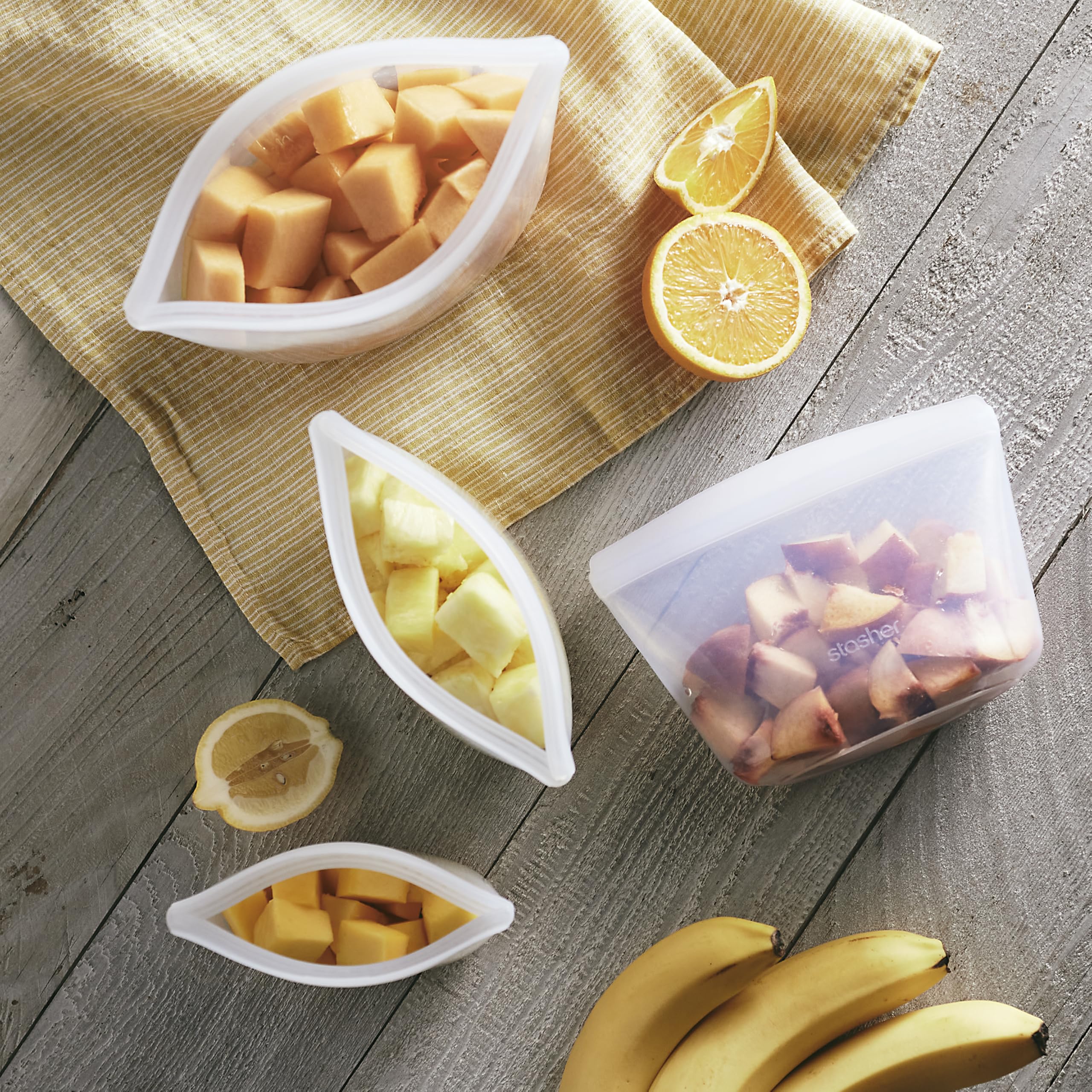 Stasher Silicone Reusable Storage Bags, 3-Pack, Reusable Freezer Bags, Microwave, Dishwasher, Oven Safe, Sous Vide, Premium Lunch Containers, Eco Friendly, Food Storage Bags, Snack Bags, Multicolor