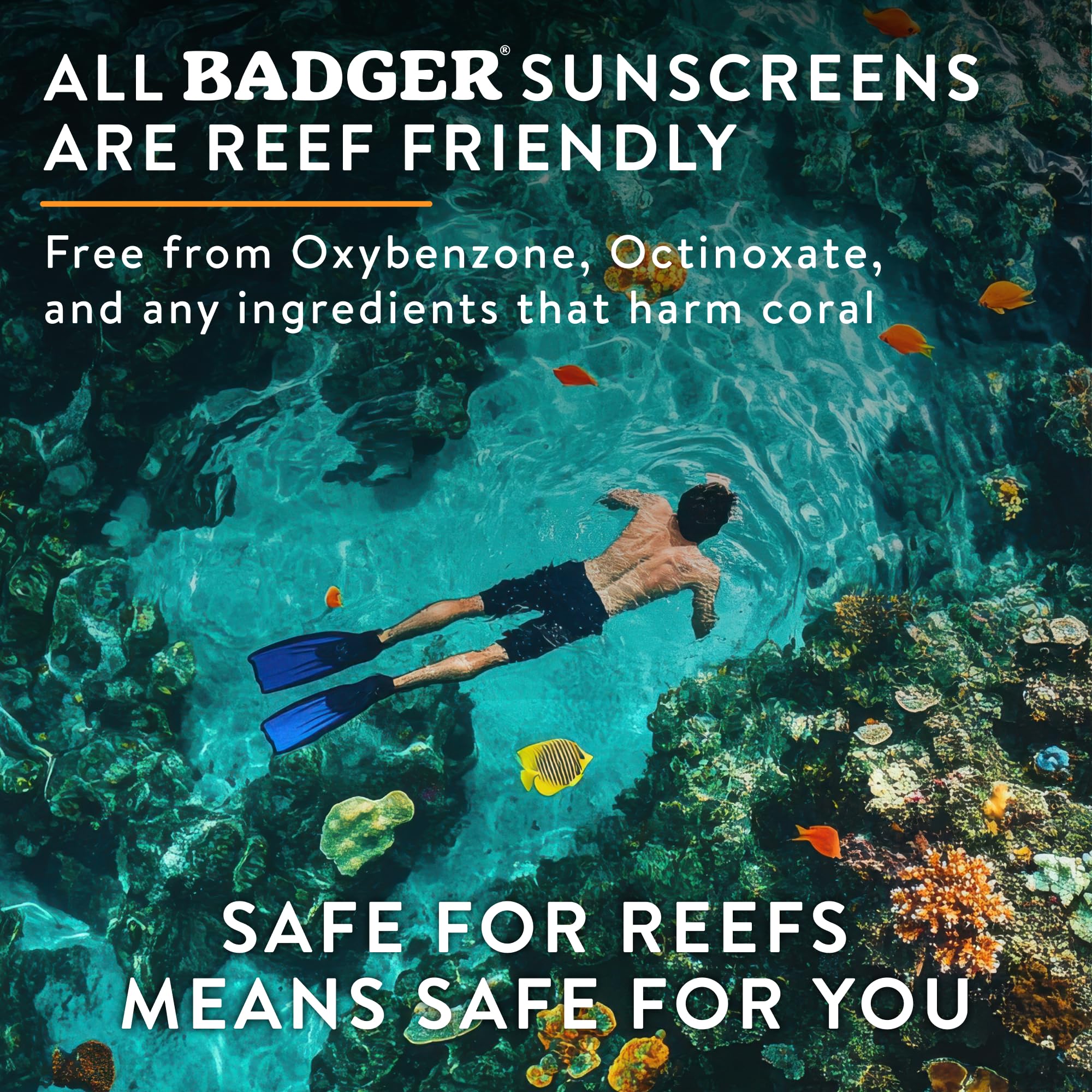 Badger Reef Safe Mineral Sunscreen, SPF 50, 98% Organic with Zinc Oxide, Non Toxic, Water Resistant, Unscented & Hypoallergenic, Broad - Spectrum, For Adventure & Sport, 2.9 fl oz
