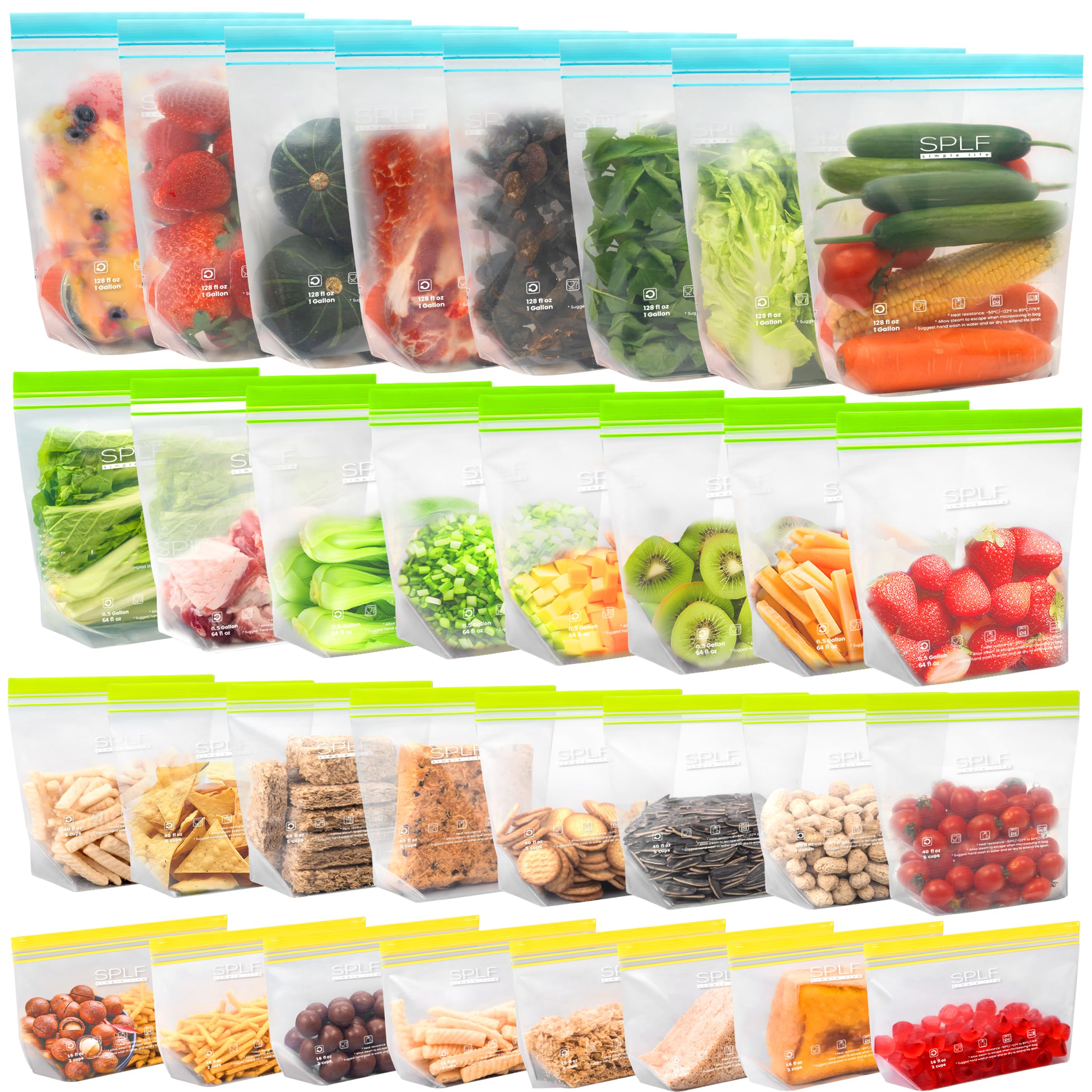 SPLF 12 Pack Reusable Gallon Freezer Bags Dishwasher Microwave Safe, 1 Gallon BPA Free Leakproof Food Storage Bags, Silicone Free Containers for Meal Prep, Fridge Kitchen Organization