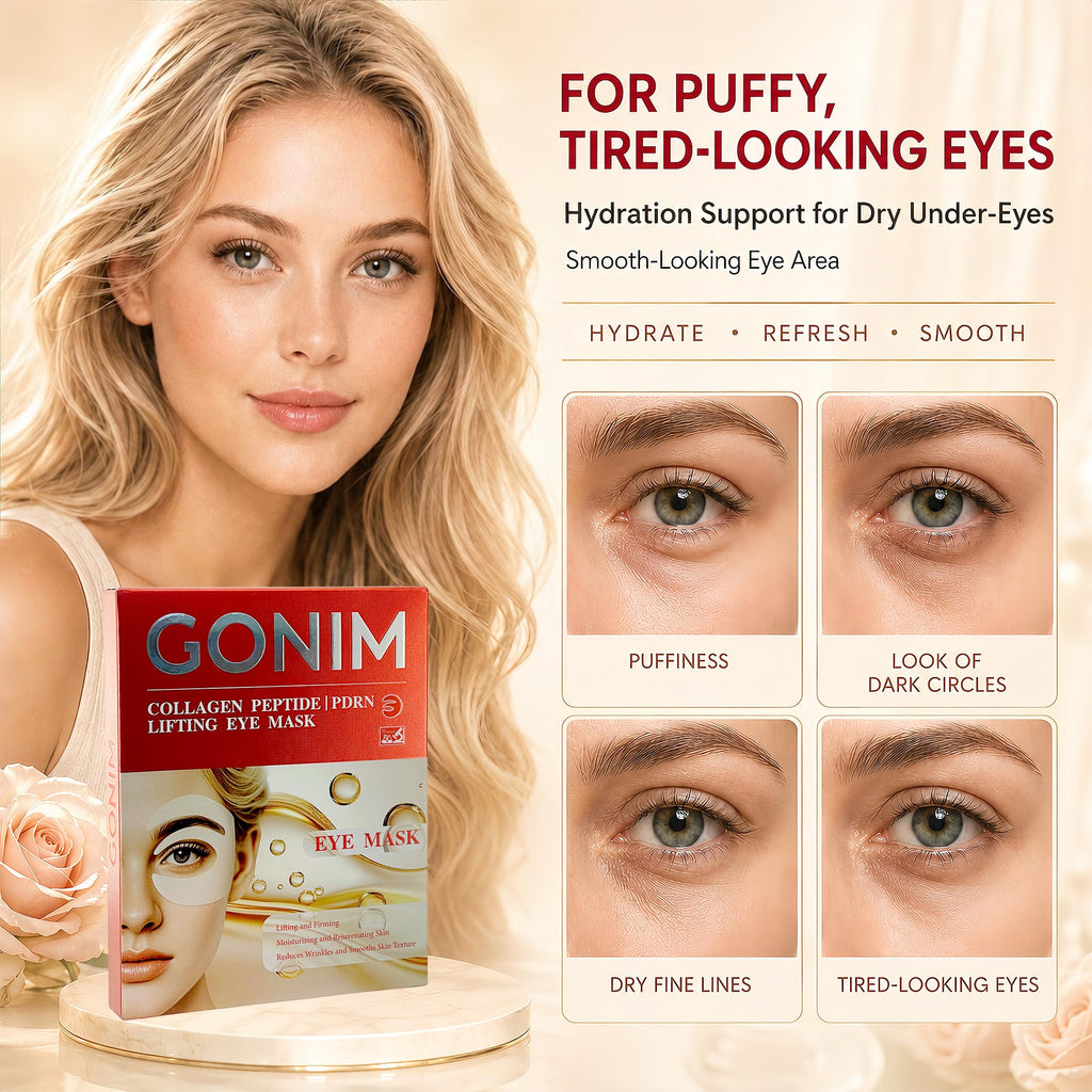 GONIM Under Eye Patches for Puffy Eyes and Dark Circles, Collagen, Eye Mask | Caffeine eye patches for women, retinol PDRN hydrogel under eye mask, hydrating care for dry fine lines, 360° fit, 4 pairs