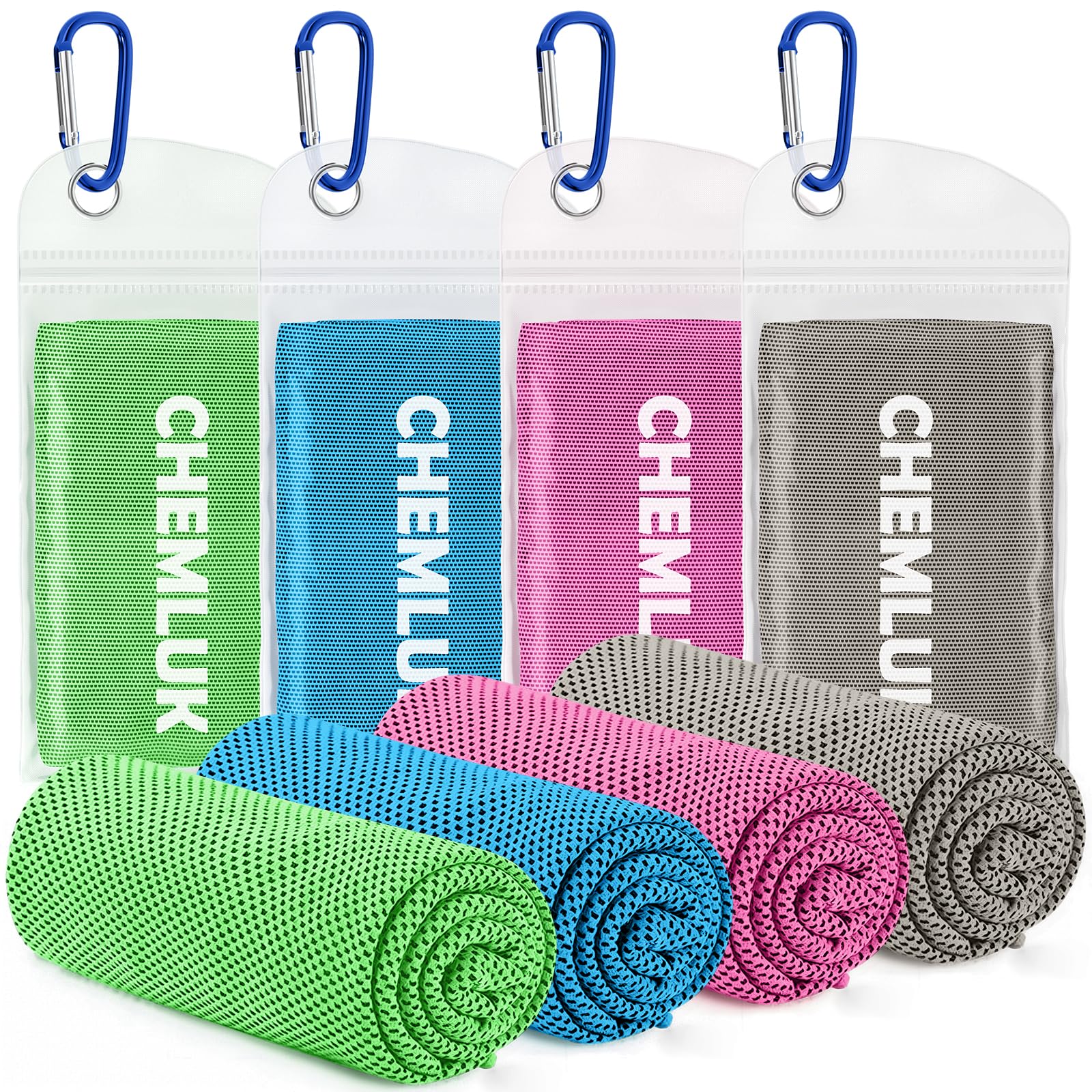 Cooling Towels for Neck and Face: Instant Cool Towel for Hot Weather UPF 50 Quick Dry Microfiber Sweat Towel for Gym Sports Workout Travel - 40"x12", 4 Packs Multicoloured