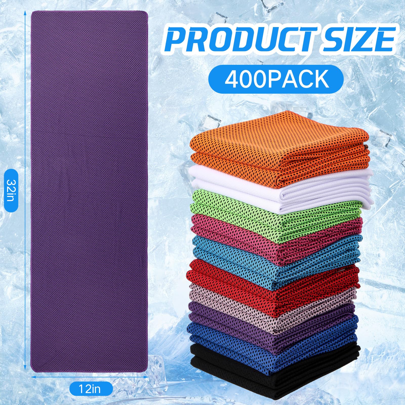 BBTO 800 Pcs Microfiber Ice Towel - 32 x 12 Inch Cooling Cold Towel for Neck and Face Breathable Chilly for Yoga, Sport, Gym, Workout, Camping and More Activities (Multicolor)