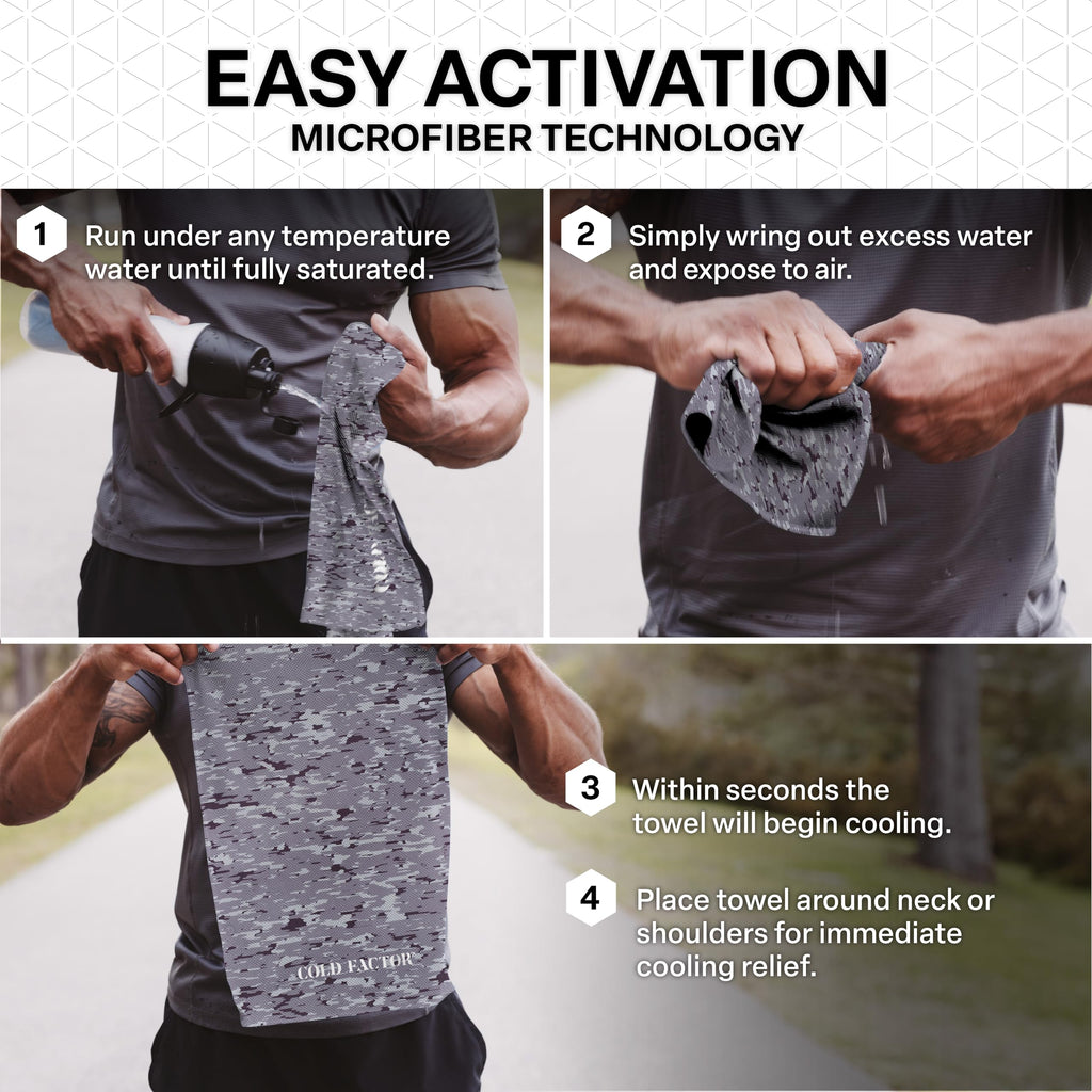 COLD FACTOR Instant Cooling Hoodie Towel – Advanced Chemical-Free Evaporative Cooling Technology – UPF 50+, 2+ Hours Cooling
