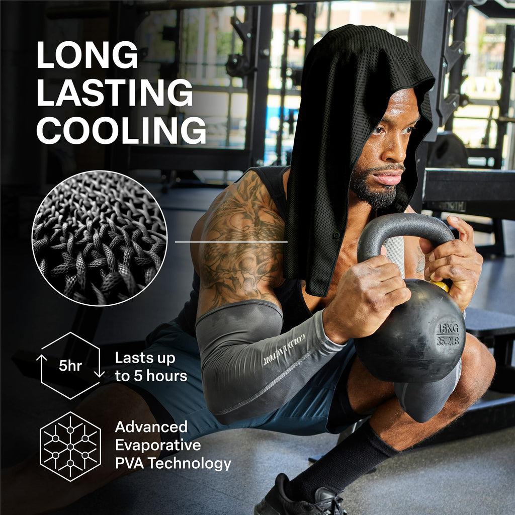 COLD FACTOR Instant Cooling Hoodie Towel – Advanced Chemical-Free Evaporative Cooling Technology – UPF 50+, 2+ Hours Cooling