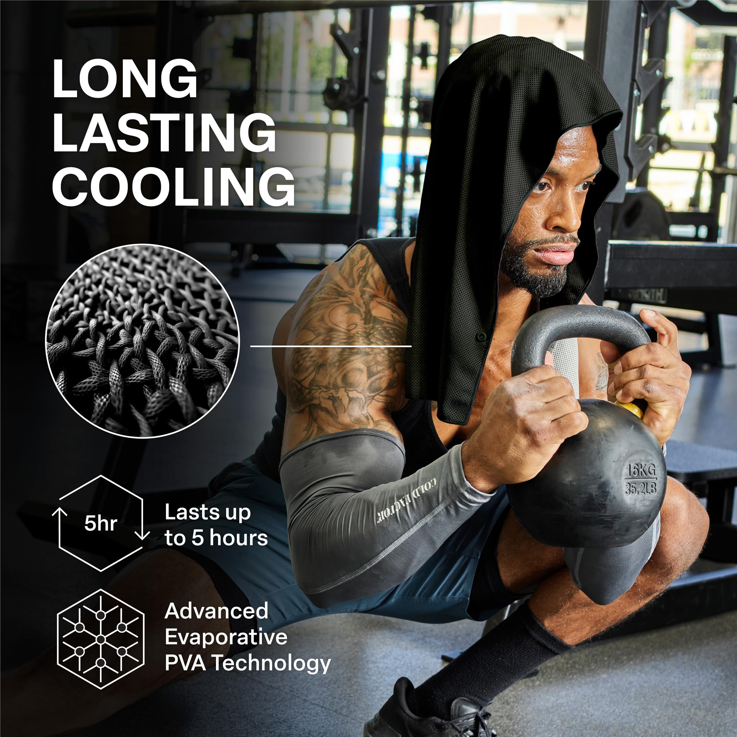 COLD FACTOR Instant Cooling Hoodie Towel – Advanced Chemical-Free Evaporative Cooling Technology – UPF 50+, 2+ Hours Cooling