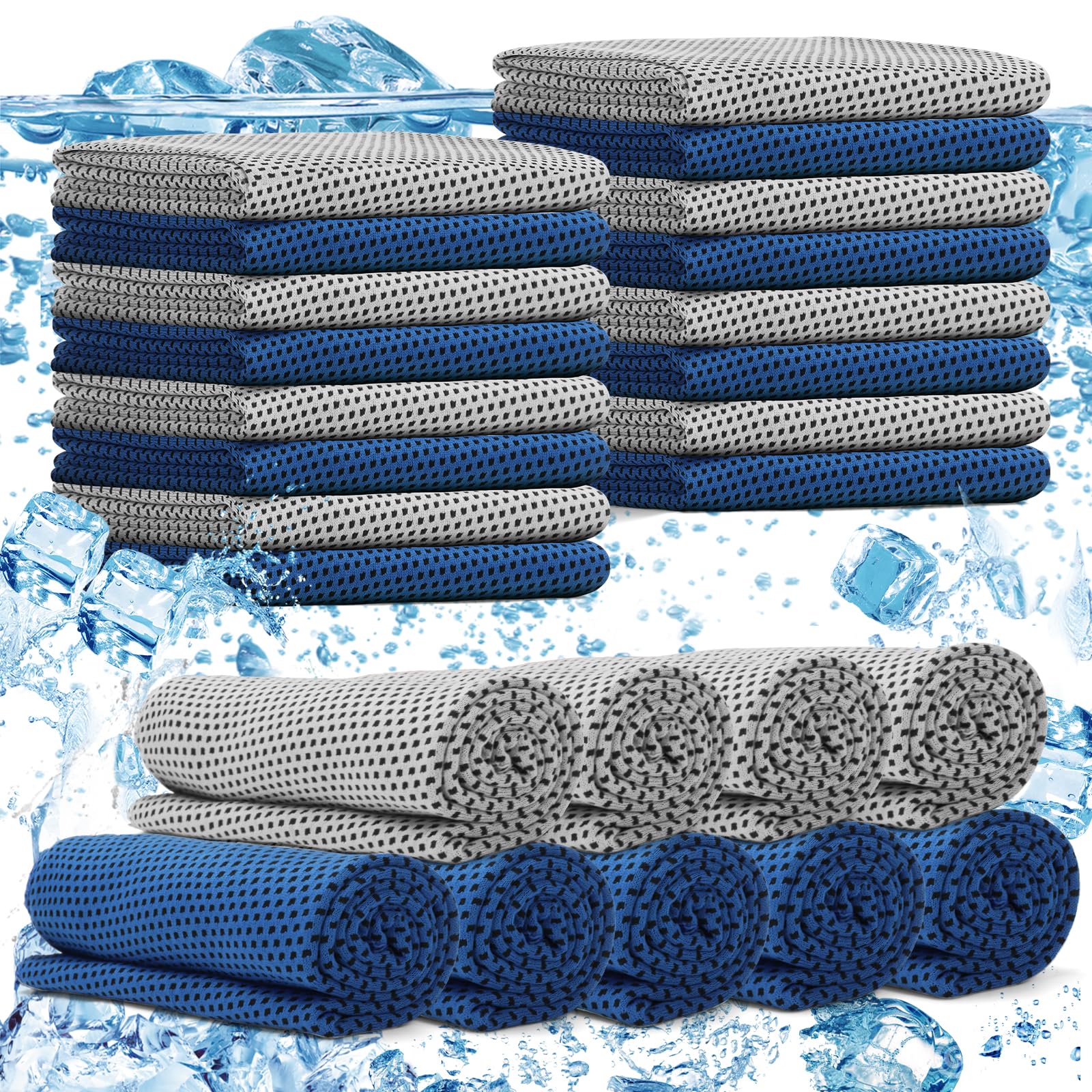 24 Pack Cooling Towels Bulk for Neck and Face 40"x12" Ice Cooling Sweat Rags Microfiber Soft Breathable Soft Chilly Towel for Yoga Golf Sport Running
