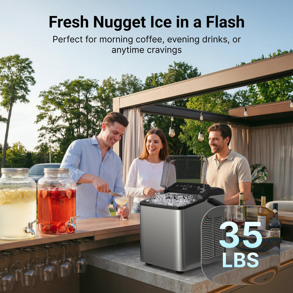 Typhur Smart Nugget Ice Maker Countertop with App Control, Pebble Ice Machine, Portable Pellet Ice Maker with Handle, Self-Cleaning Pump, 8 Cleaners, 35lbs/24H for Home, Kitchen, Office, RV, Silver